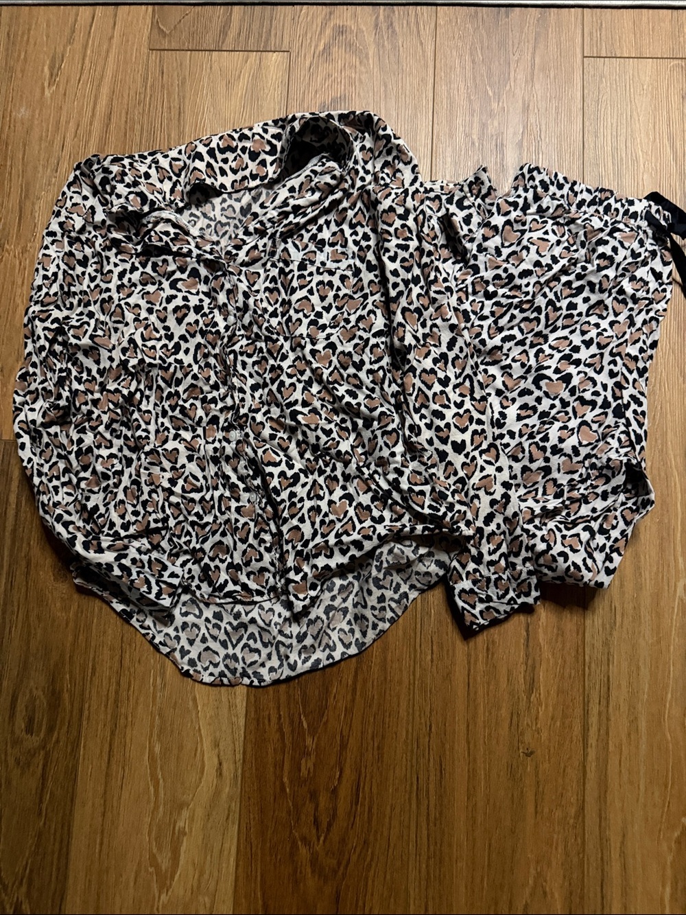 Victoria's Secret Beige, Black & Brown Leopard Print Pajamas